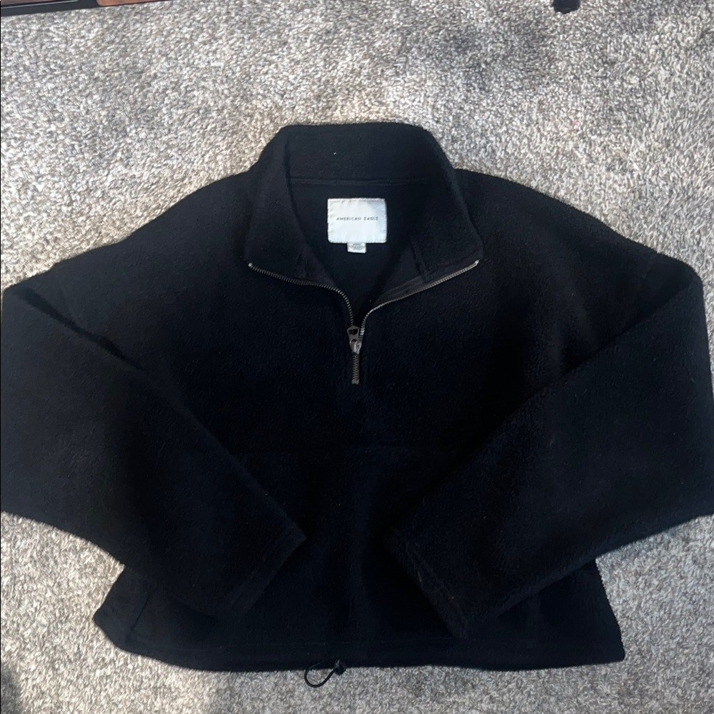 American Eagle black cropped Quarter-Zip Fleece Pullover